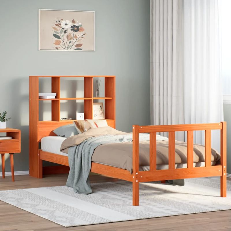 Casa si Gradina - Mobilier - Paturi si accesorii - Paturi - Pat biblioteca fara saltea maro ceruit 75x190 cm lemn masiv pin - Infinity.ro