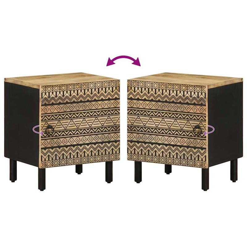 Casa si Gradina - Mobilier - Comode si corpuri - Noptiere - Noptiere, 2 buc., negru, 40x33,5x46 cm, lemn masiv mango brut - Infinity.ro