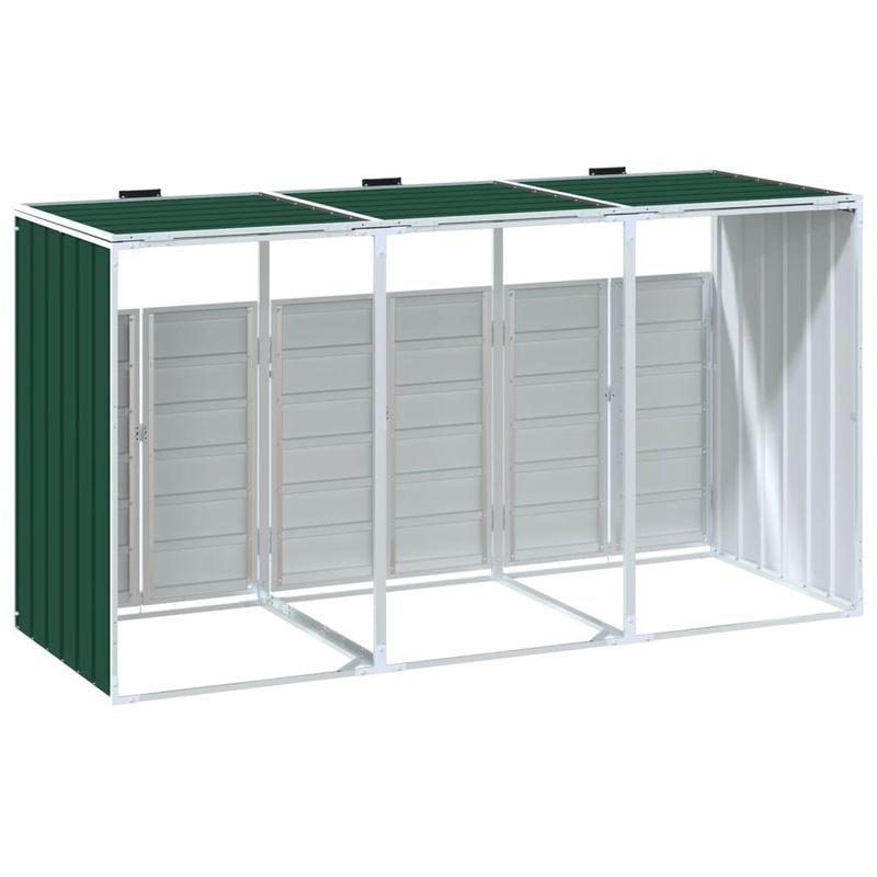 Casa si Gradina - Gradina si terasa - Mobilier exterior - Dulapuri si lazi depozitare exterior - Depozit pubele cu roti triple, verde, 216x81x115 cm, otel - Infinity.ro