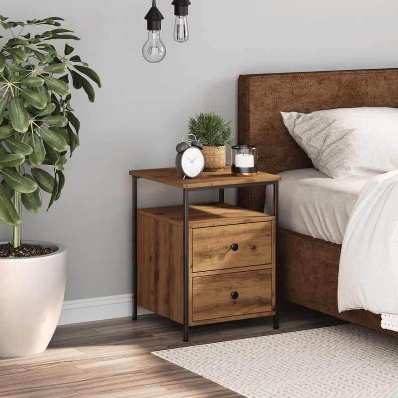 Casa si Gradina - Mobilier - Comode si corpuri - Noptiere - Noptiera, stejar artizanal, 34x35,5x50 cm, lemn prelucrat - Infinity.ro