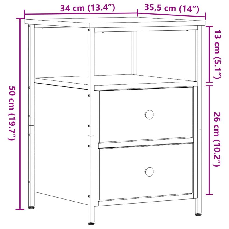 Casa si Gradina - Mobilier - Comode si corpuri - Noptiere - Noptiera, stejar artizanal, 34x35,5x50 cm, lemn prelucrat - Infinity.ro