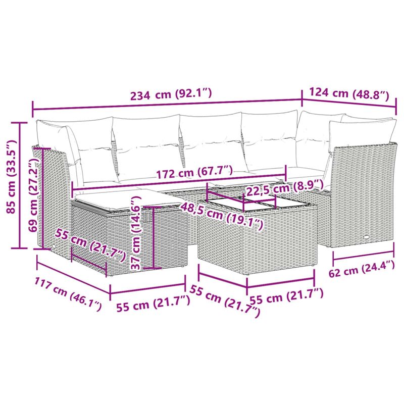 Casa si Gradina - Gradina si terasa - Mobilier exterior - Seturi mobila gradina - Set canapele de gradina, 7 piese, cu perne, bej, poliratan - Infinity.ro