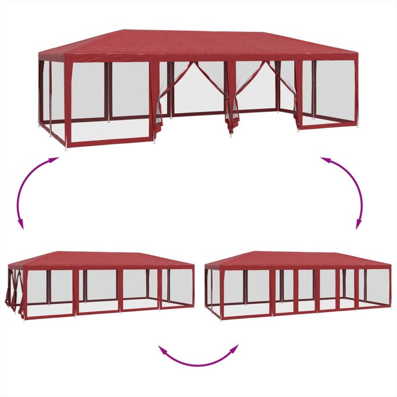 Casa si Gradina - Gradina si terasa - Umbrele si pavilioane - Pavilioane - Cort de petrecere cu 12 pereti din plasa, rosu, 8x4 m, HDPE - Infinity.ro