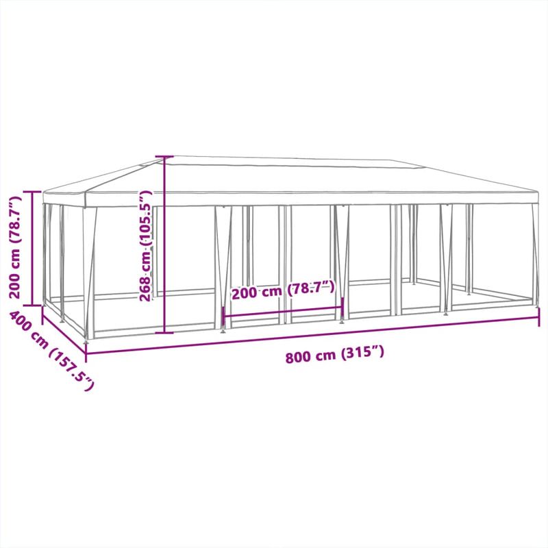 Casa si Gradina - Gradina si terasa - Umbrele si pavilioane - Pavilioane - Cort de petrecere cu 12 pereti din plasa, rosu, 8x4 m, HDPE - Infinity.ro