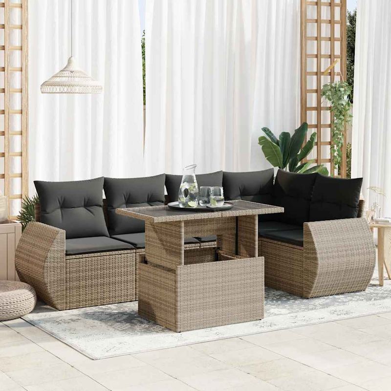 Casa si Gradina - Gradina si terasa - Mobilier exterior - Seturi mobila gradina - Set mobilier gradina cu perne, 6 piese, gri, poliratan - Infinity.ro