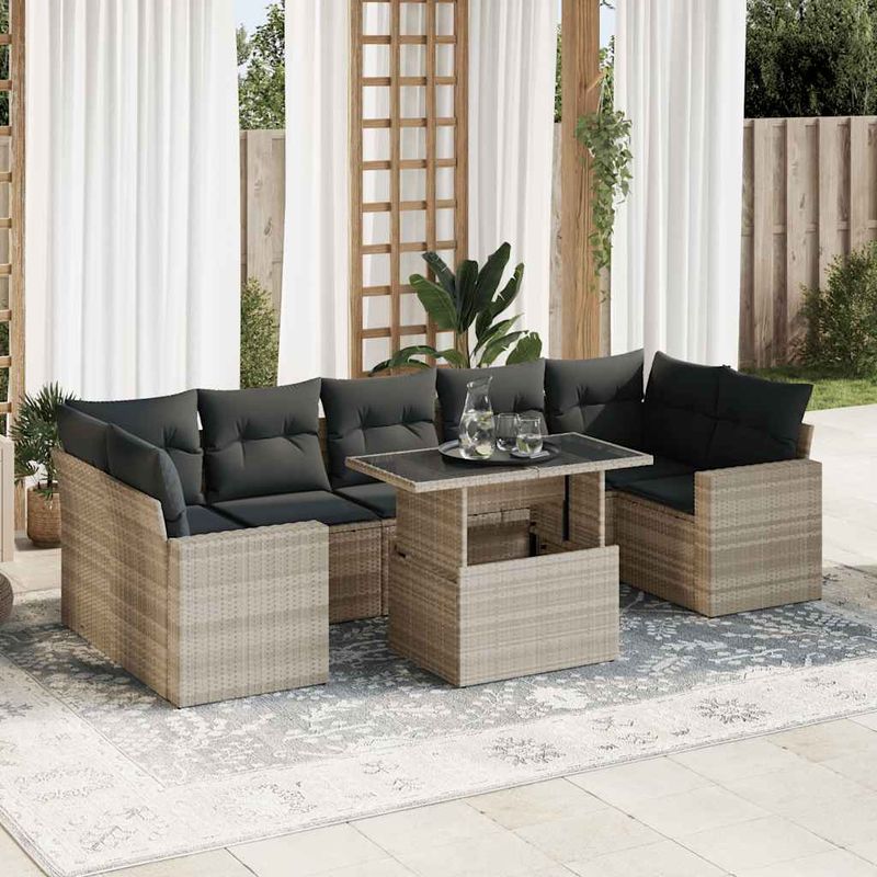 Casa si Gradina - Gradina si terasa - Mobilier exterior - Seturi mobila gradina - Set mobilier de gradina cu perne, 8 piese gri deschis poliratan - Infinity.ro