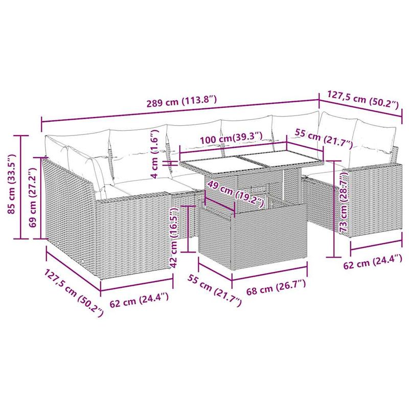 Casa si Gradina - Gradina si terasa - Mobilier exterior - Seturi mobila gradina - Set mobilier de gradina cu perne, 8 piese gri deschis poliratan - Infinity.ro