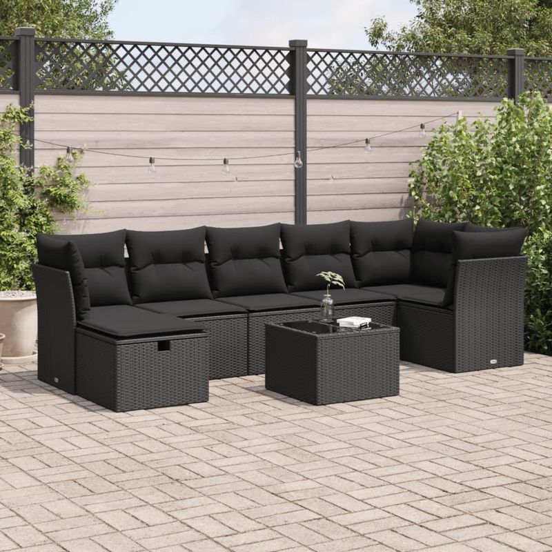 Casa si Gradina - Gradina si terasa - Mobilier exterior - Seturi mobila gradina - Set mobilier de gradina cu perne, 8 piese, negru, poliratan - Infinity.ro