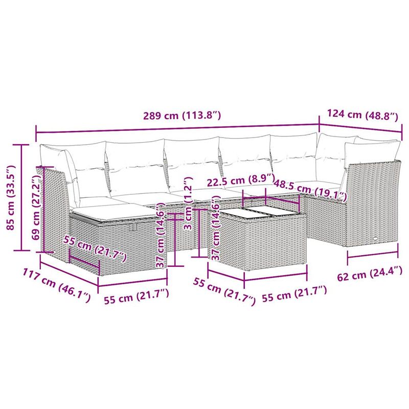 Casa si Gradina - Gradina si terasa - Mobilier exterior - Seturi mobila gradina - Set mobilier de gradina cu perne, 8 piese, negru, poliratan - Infinity.ro