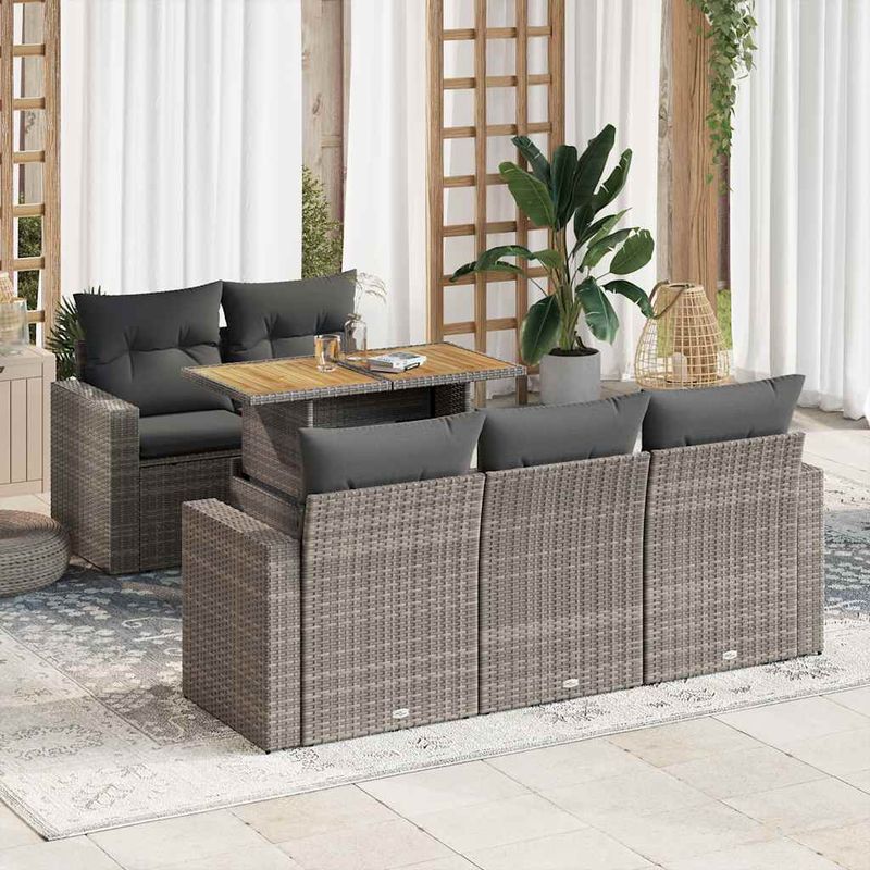 Casa si Gradina - Gradina si terasa - Mobilier exterior - Seturi mobila gradina - Set mobilier gradina cu perne, 6 piese, gri, poliratan - Infinity.ro