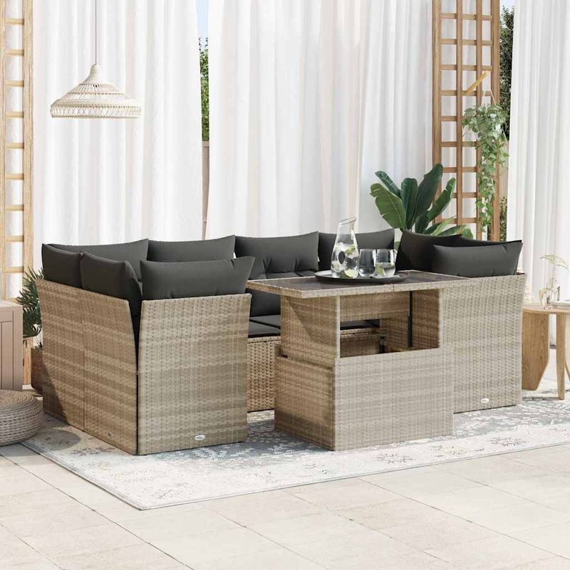 Casa si Gradina - Gradina si terasa - Mobilier exterior - Seturi mobila gradina - Set canapele de gradina cu perne, 7piese gri deschis poliratan - Infinity.ro