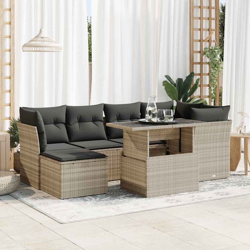 Casa si Gradina - Gradina si terasa - Mobilier exterior - Seturi mobila gradina - Set canapele de gradina cu perne, 7piese gri deschis poliratan - Infinity.ro