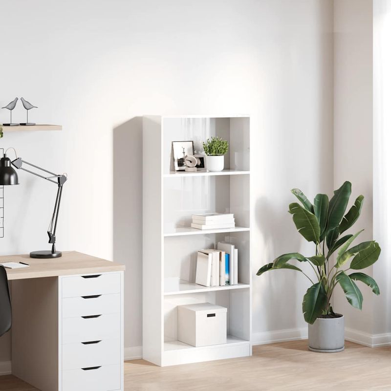 Casa si Gradina - Mobilier - Biblioteci si rafturi - Biblioteci - Biblioteca, alb extralucios, 60x24x143 cm, lemn prelucrat - Infinity.ro