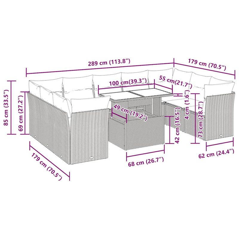 Casa si Gradina - Gradina si terasa - Mobilier exterior - Seturi mobila gradina - Set canapele de gradina cu perne, 10 piese, negru, poliratan - Infinity.ro