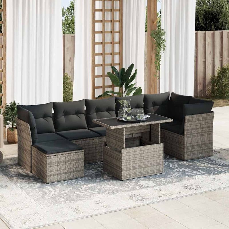 Casa si Gradina - Gradina si terasa - Mobilier exterior - Seturi mobila gradina - Set canapele de gradina cu perne, 8 piese, gri, poliratan - Infinity.ro