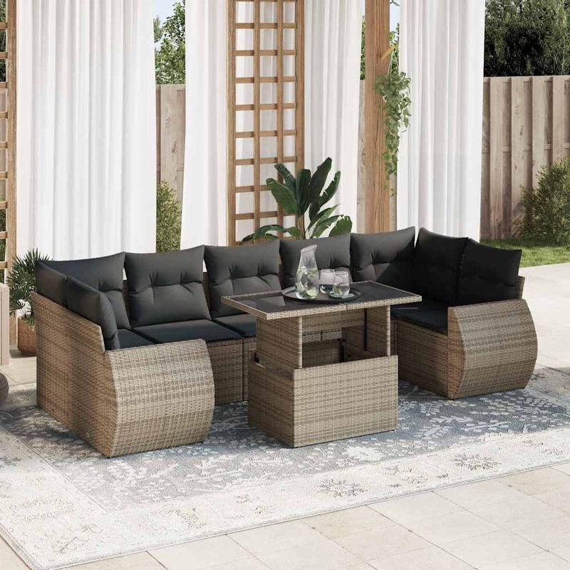 Casa si Gradina - Gradina si terasa - Mobilier exterior - Seturi mobila gradina - Set canapele de gradina cu perne, 8 piese, gri, poliratan - Infinity.ro