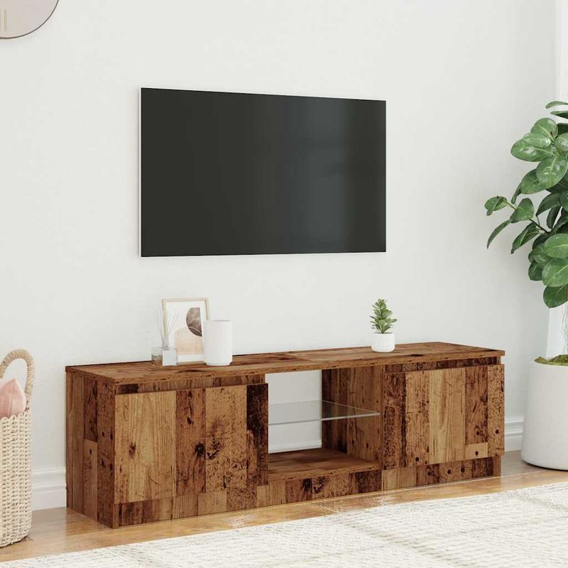 Casa si Gradina - Mobilier - Comode si corpuri - Comode - Dulap TV cu lumini LED lemn vechi 140x40x35,5 cm lemn prelucrat - Infinity.ro