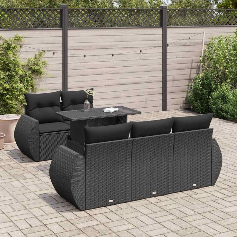 Casa si Gradina - Gradina si terasa - Mobilier exterior - Seturi mobila gradina - Set mobilier de gradina cu perne, 6 piese, negru, poliratan - Infinity.ro