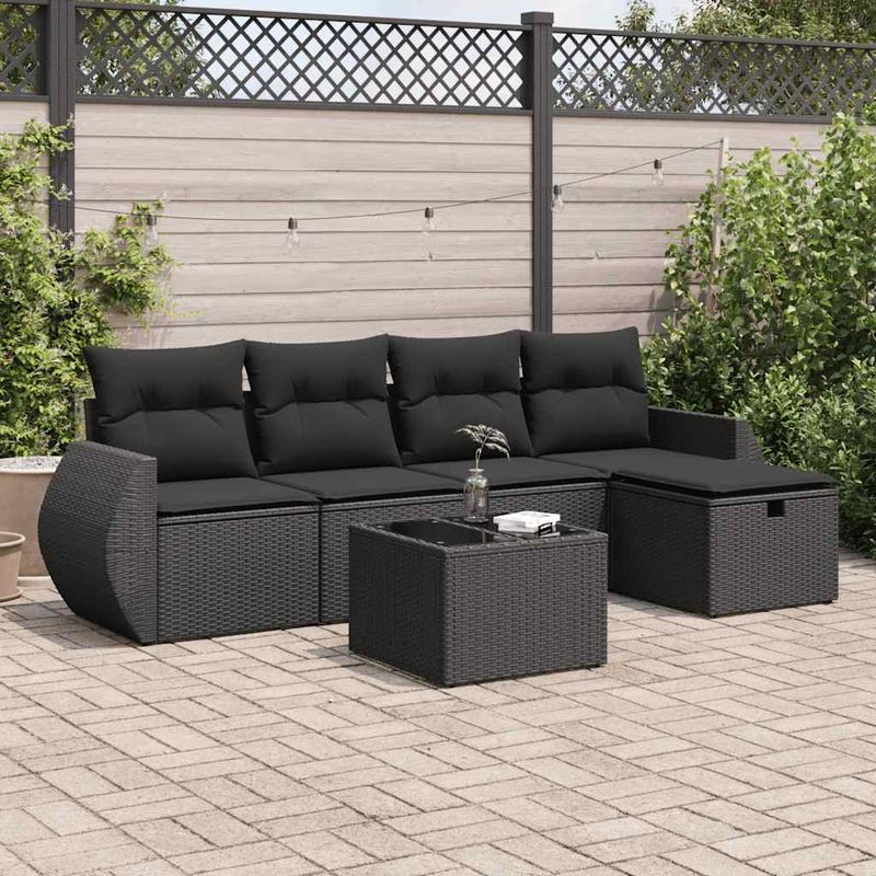 Casa si Gradina - Gradina si terasa - Mobilier exterior - Seturi mobila gradina - Set mobilier de gradina cu perne, 6 piese, negru, poliratan - Infinity.ro