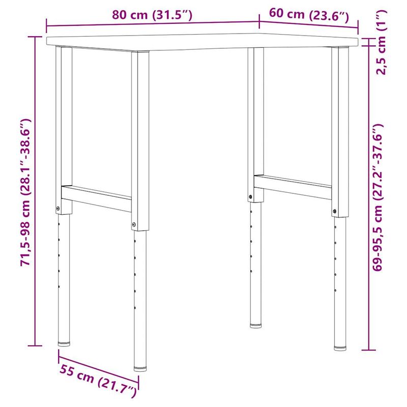 Casa si Gradina - Constructii - Scule de mana si unelte - Mese si bancuri de lucru - Banc lucru 80x60x(71,5-98) cm lemn masiv stejar, negru și natural - Infinity.ro