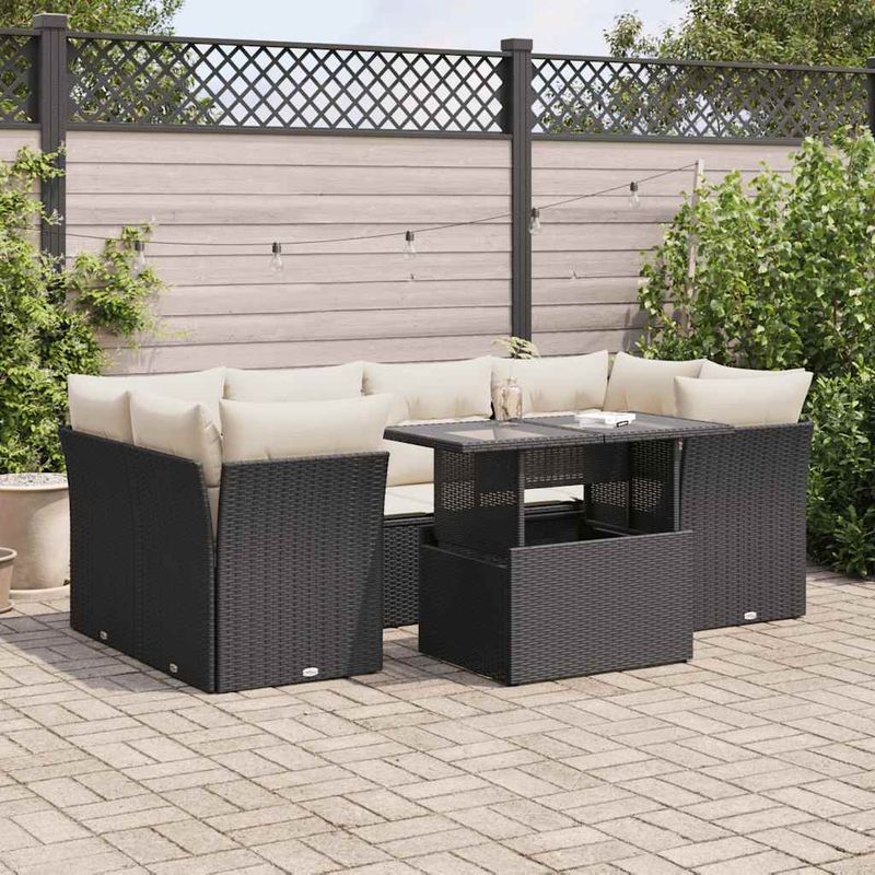 Casa si Gradina - Gradina si terasa - Mobilier exterior - Seturi mobila gradina - Set canapele de gradina cu perne, 7 piese, negru, poliratan - Infinity.ro