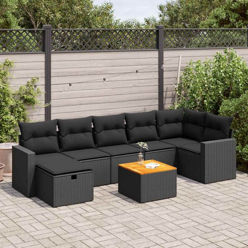 Casa si Gradina - Gradina si terasa - Mobilier exterior - Seturi mobila gradina - Set mobilier de gradina cu perne, 8 piese, negru, poliratan - Infinity.ro