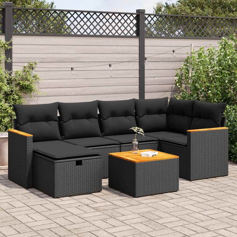 Casa si Gradina - Gradina si terasa - Mobilier exterior - Seturi mobila gradina - Set canapele de gradina cu perne, 7 piese, negru, poliratan - Infinity.ro