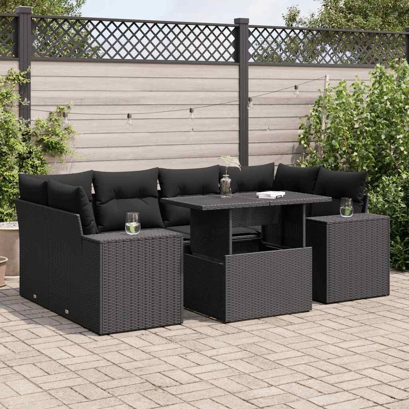 Casa si Gradina - Gradina si terasa - Mobilier exterior - Seturi mobila gradina - Set canapele de gradina cu perne, 7 piese, negru, poliratan - Infinity.ro