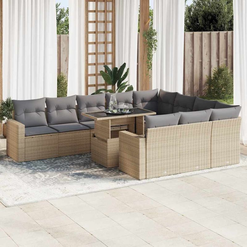 Casa si Gradina - Gradina si terasa - Mobilier exterior - Seturi mobila gradina - Set canapele de gradina cu perne, 11 piese, bej, poliratan - Infinity.ro