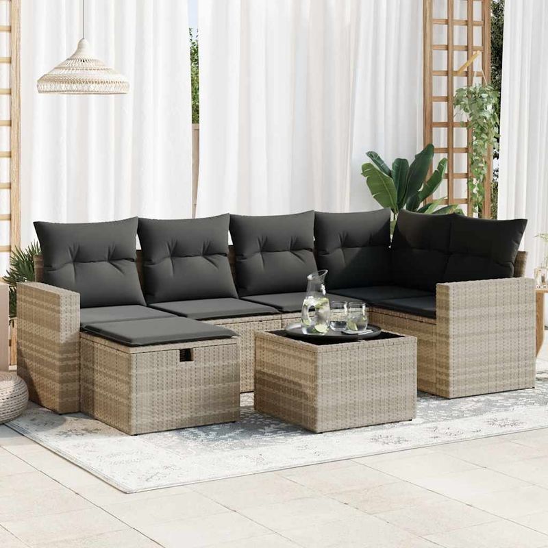 Casa si Gradina - Gradina si terasa - Mobilier exterior - Seturi mobila gradina - Set canapele de gradina cu perne, 7piese gri deschis poliratan - Infinity.ro
