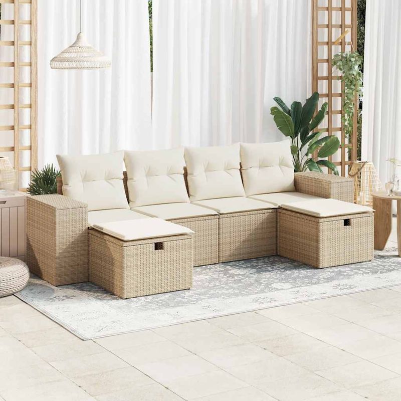 Casa si Gradina - Gradina si terasa - Mobilier exterior - Seturi mobila gradina - Set canapele de gradina cu perne, 6 piese, bej, poliratan - Infinity.ro