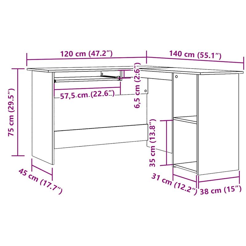 Casa si Gradina - Mobilier - Mese si birouri - Birouri - Birou de colt, Lemn vechi, 120x140x75 cm, lemn prelucrat - Infinity.ro