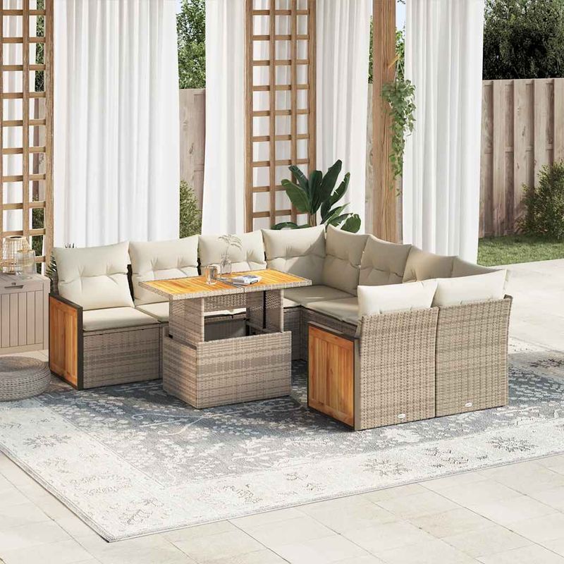 Casa si Gradina - Gradina si terasa - Mobilier exterior - Seturi mobila gradina - Set canapele gradina cu perne 9 piese bej poliratan/lemn acacia - Infinity.ro