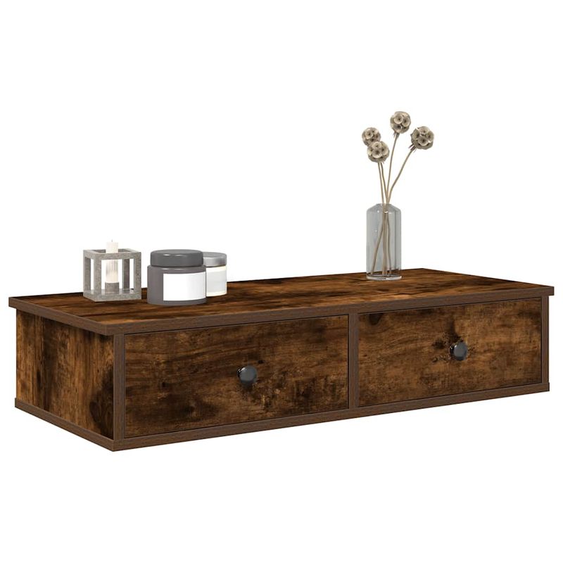 Casa si Gradina - Mobilier - Biblioteci si rafturi - Rafturi - Raft de perete cu sertare Stejar afumat Lemn prelucrat, mărime 80x34x17 cm - Infinity.ro