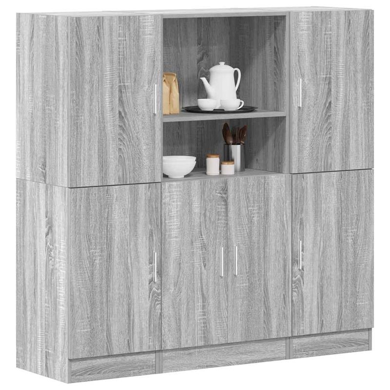 Casa si Gradina - Mobilier - Biblioteci si rafturi - Rafturi - Set dulap de bucatarie din 3 piese, gri Sonoma, lemn derivat - Infinity.ro
