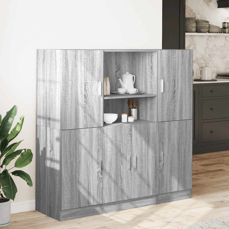 Casa si Gradina - Mobilier - Biblioteci si rafturi - Rafturi - Set dulap de bucatarie din 3 piese, gri Sonoma, lemn derivat - Infinity.ro
