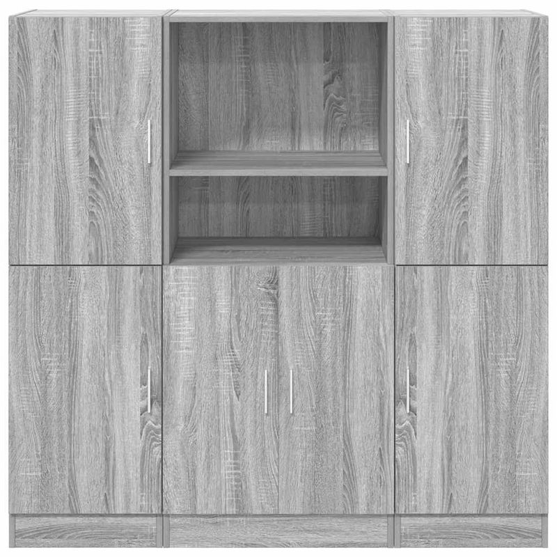 Casa si Gradina - Mobilier - Biblioteci si rafturi - Rafturi - Set dulap de bucatarie din 3 piese, gri Sonoma, lemn derivat - Infinity.ro