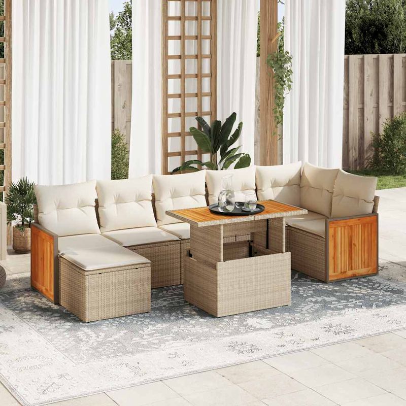 Casa si Gradina - Gradina si terasa - Mobilier exterior - Seturi mobila gradina - Set canapele gradina cu perne 7 piese bej poliratan/lemn acacia - Infinity.ro