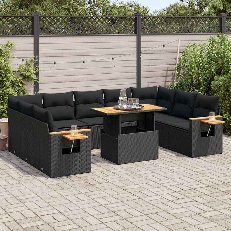 Casa si Gradina - Gradina si terasa - Mobilier exterior - Seturi mobila gradina - Set canapele de gradina cu perne, 10 piese, negru, poliratan - Infinity.ro