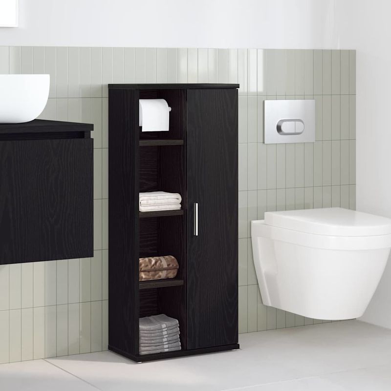 Casa si Gradina - Mobilier - Mobilier baie - Comode baie - Dulap de baie cu suport role, negru, 39x22x90 cm - Infinity.ro