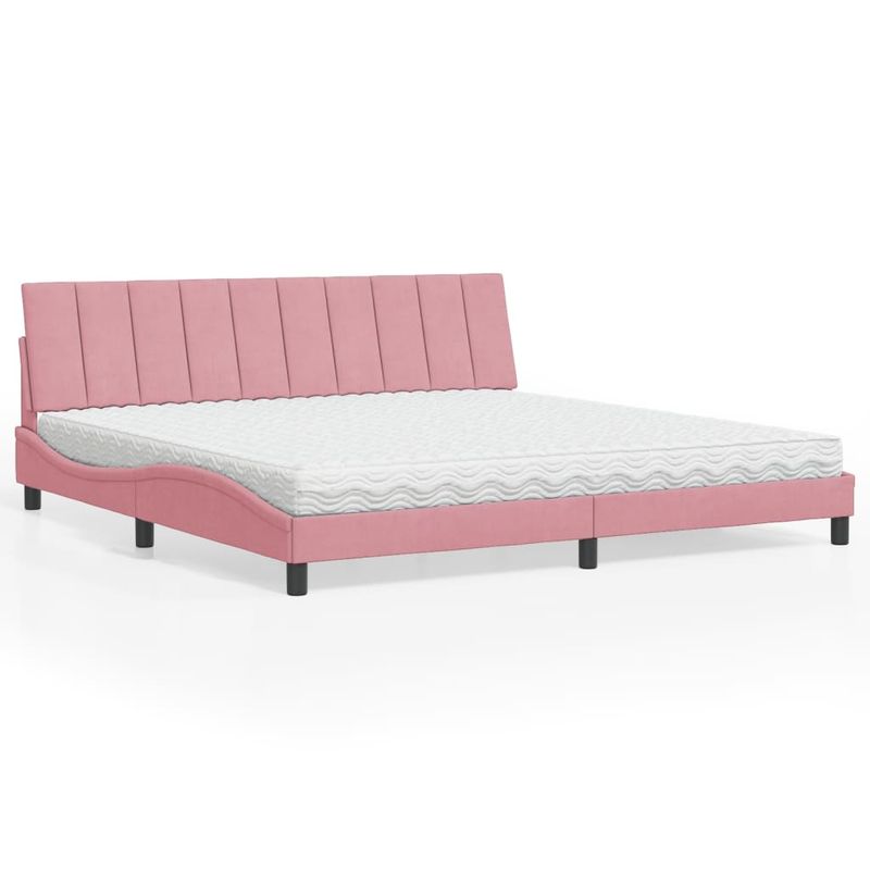 Casa si Gradina - Mobilier - Paturi si accesorii - Paturi - Pat cu saltea, roz, 200x200 cm, catifea - Infinity.ro