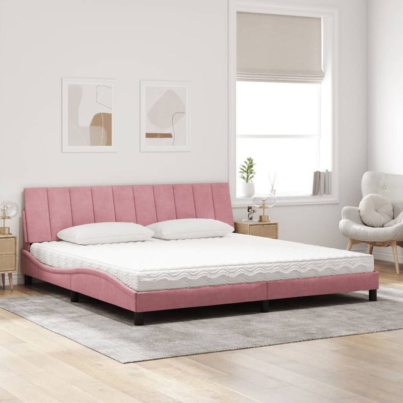 Casa si Gradina - Mobilier - Paturi si accesorii - Paturi - Pat cu saltea, roz, 200x200 cm, catifea - Infinity.ro