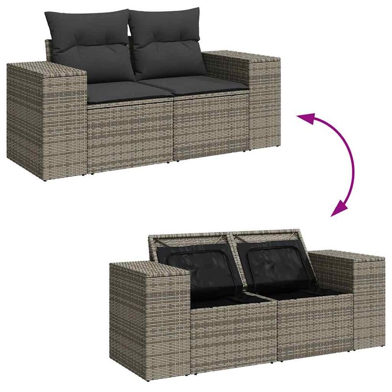 Casa si Gradina - Gradina si terasa - Mobilier exterior - Seturi mobila gradina - Set canapele de gradina, 9 piese, cu perne, gri, poliratan - Infinity.ro