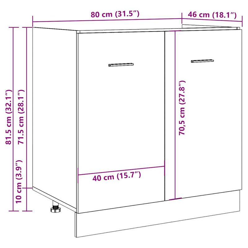 Casa si Gradina - Mobilier - Comode si corpuri - Corpuri bucatarie - Dulap inferior chiuveta stejar artizanal 80x46x81,5 cm lemn - Infinity.ro