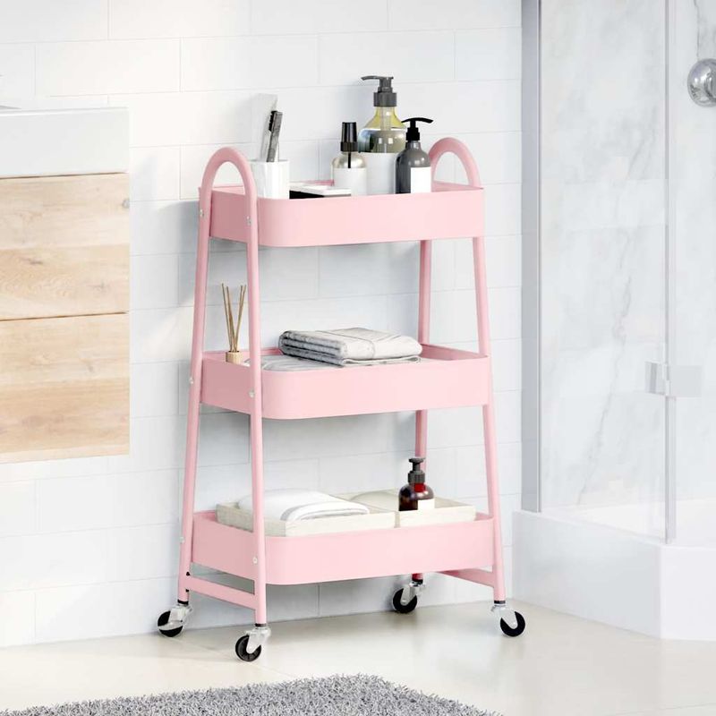 Casa si Gradina - Mobilier - Organizare si depozitare - Cutii depozitare - Carucior de depozitare 3 niveluri roz 42x41,5x77 cm otel - Infinity.ro