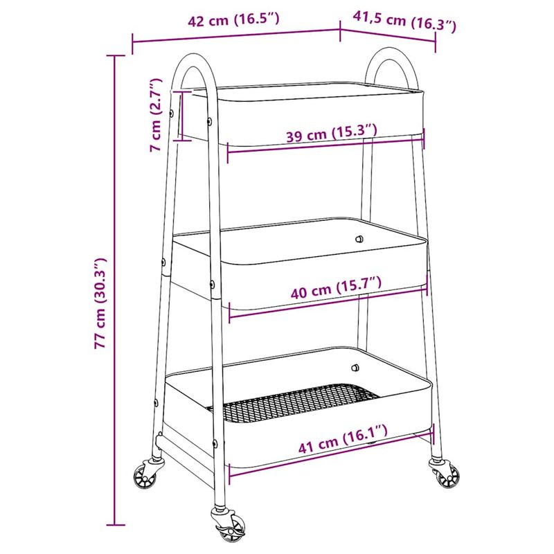 Casa si Gradina - Mobilier - Organizare si depozitare - Cutii depozitare - Carucior de depozitare 3 niveluri roz 42x41,5x77 cm otel - Infinity.ro