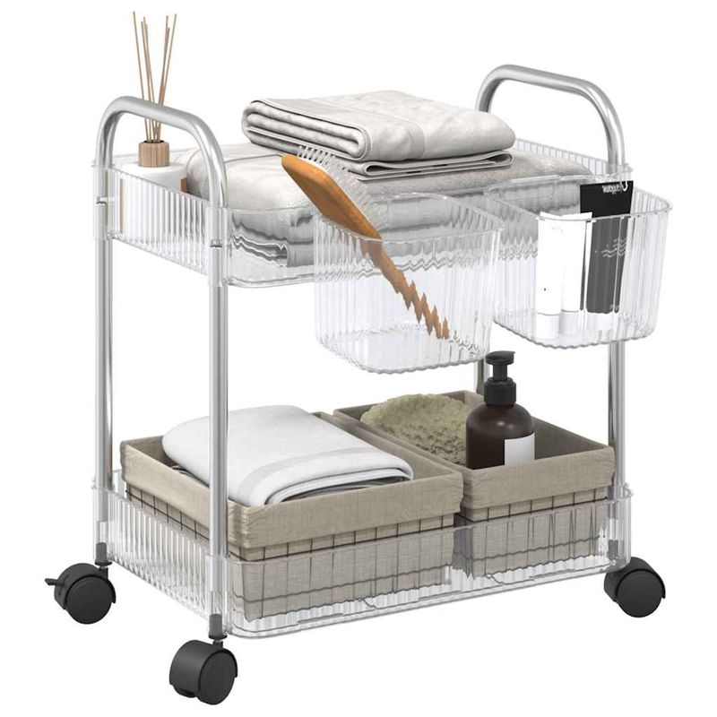 Casa si Gradina - Mobilier - Organizare si depozitare - Cutii depozitare - Carucior de depozitare cu 2 niveluri transparent acrilic, model cu cutii - Infinity.ro