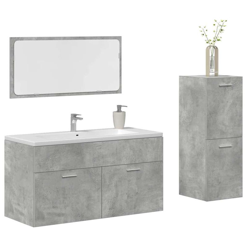 Casa si Gradina - Mobilier - Seturi de mobilier - Seturi baie - Set mobilier de baie, 3 piese, gri beton, lemn compozit - Infinity.ro