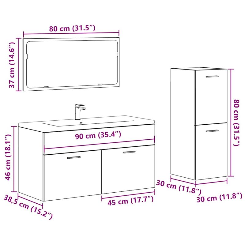 Casa si Gradina - Mobilier - Seturi de mobilier - Seturi baie - Set mobilier de baie, 3 piese, gri beton, lemn compozit - Infinity.ro