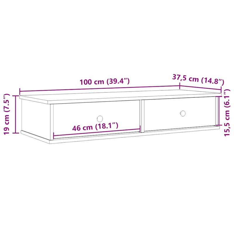 Casa si Gradina - Mobilier - Biblioteci si rafturi - Rafturi - Raft de perete cu sertare Stejar Sonoma lemn prelucrat, mărime 100x37.5x19 cm - Infinity.ro